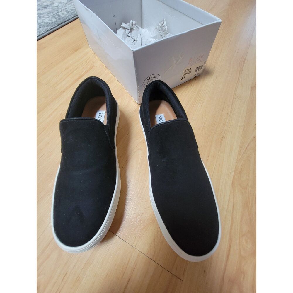 Steve Madden Gills Black Suede Leather Platform Slip-On Sneakers 6.5 M